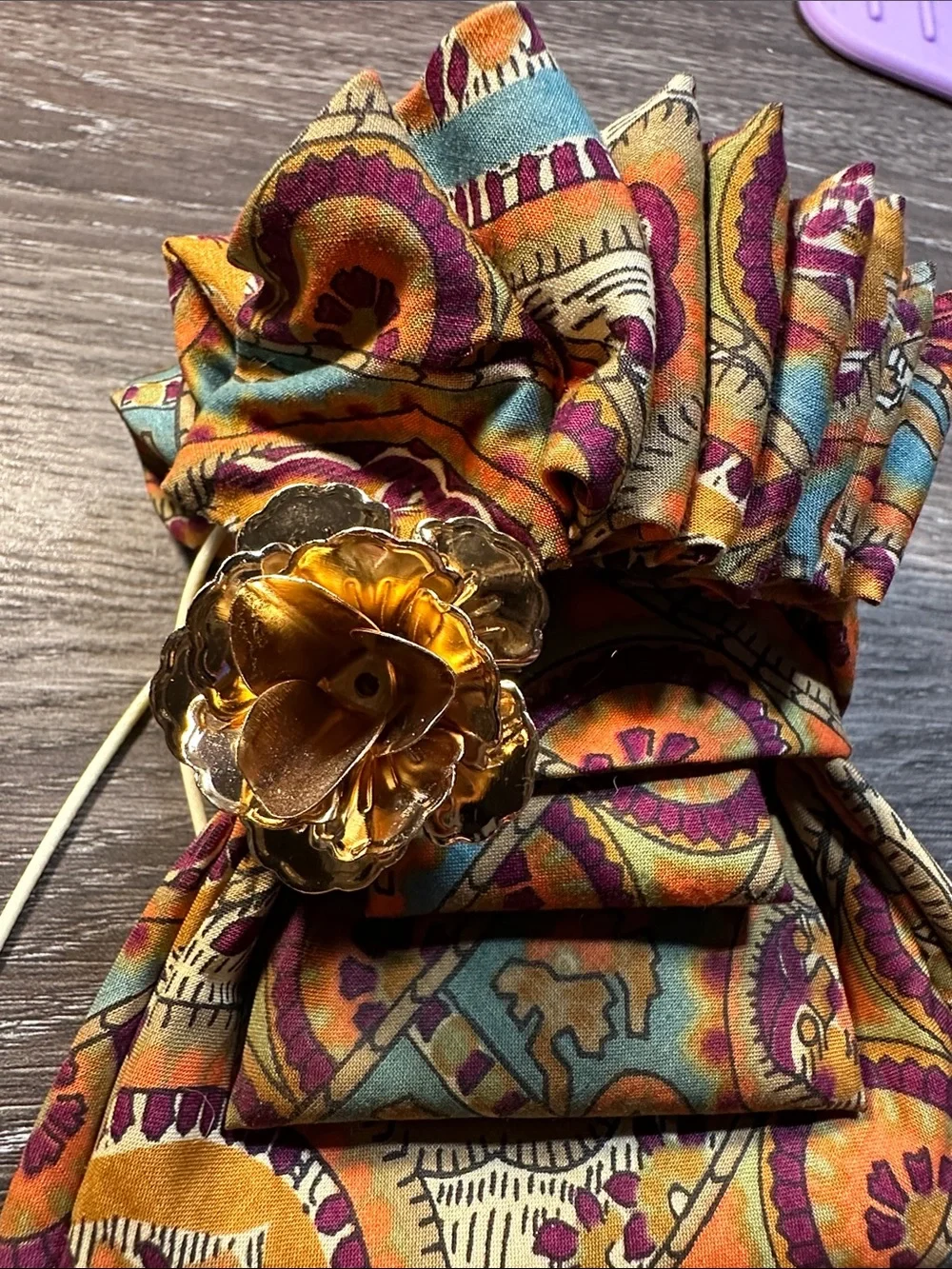 Haggerty & Forbes Autum Colored Necklace Tie with Gold Floral Pin